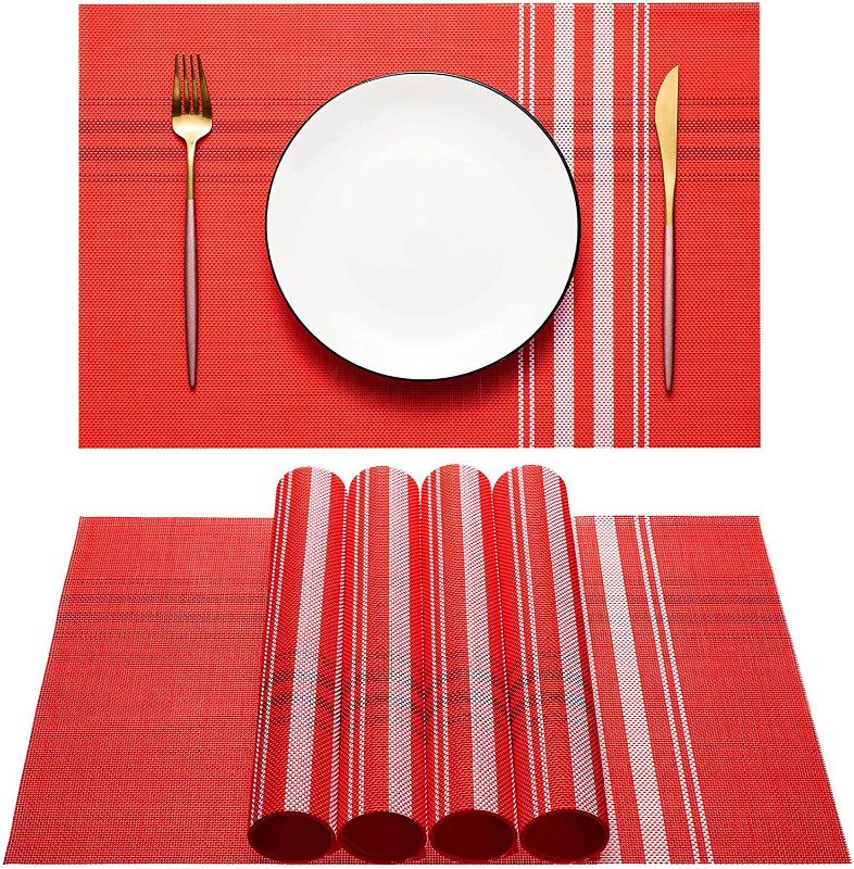 Photo 1 of AHHFSMEI Placemats?Placemats Set of 6 for Dining Table Washable Woven Vinyl Non-Slip Placemat Heat-Resistant Durable Table Mats for Dining Table Easy to Clean?Red Cross?
