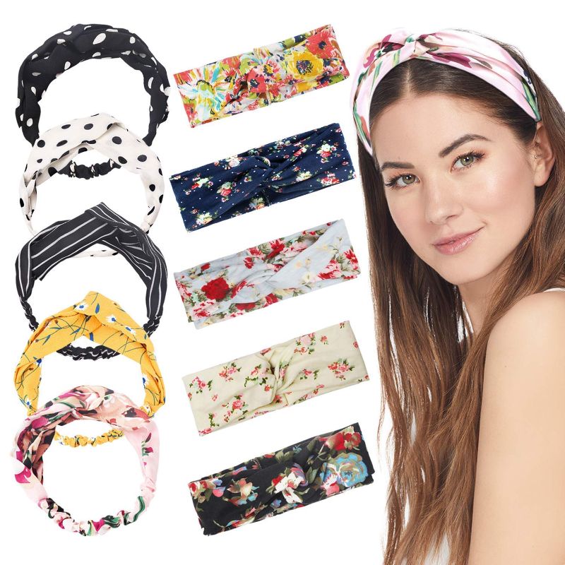 Photo 1 of 10 Pieces Women Head Band,Girls Headwraps Hair Bands, Boho Headbands for Women,Bohemian Floral Style, Vintage Flower Printed Elastic Head Wrap Twisted Hair Accessories…
