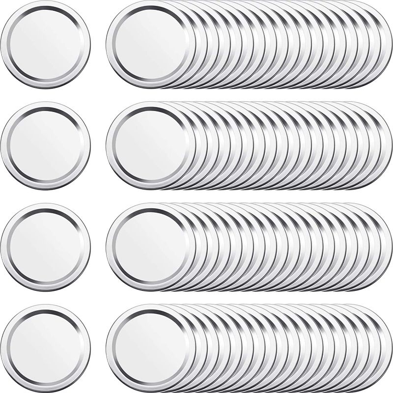 Photo 1 of 100 Pieces Split-Type Lids with Silicone Seals Rings Canning Jar Lid Compatible with Mason Jar Can Reusable Leakproof Lids Storage Solid Caps Flat Sealing Caps (Silver,86 mm)
