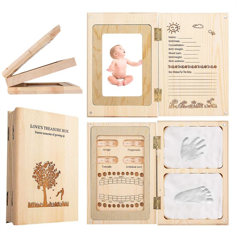 Photo 1 of Baby Memory Box - Baby Tooth Box, Handprint Footprint Keepsake and Baby Photo Frame 3 in 1, Good Gift for Prospective Parents, Baby Keepsake Box for Boys and Grils
