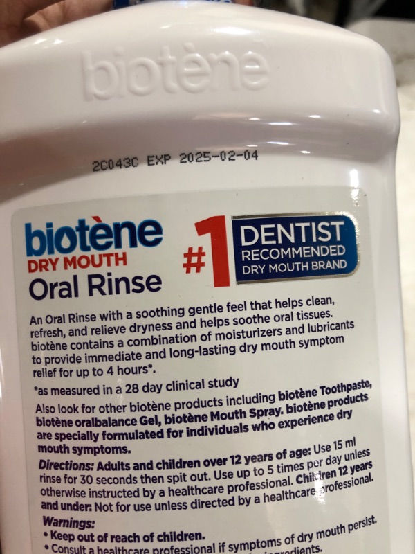 Photo 3 of Biotene Oral Rinse Mouthwash for Dry Mouth, Breath Freshener and Dry Mouth Treatment, Fresh Mint - 33.8 fl oz **BEST BY:02/04/2025**
