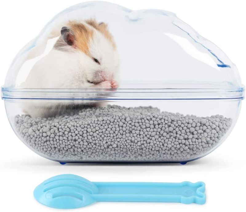 Photo 1 of BUCATSTATE Large Hamster Sand Bath Container Transparent Clouds Hamster Bathroom with Scoop Set for Small Pet Animals Cage Accessories
