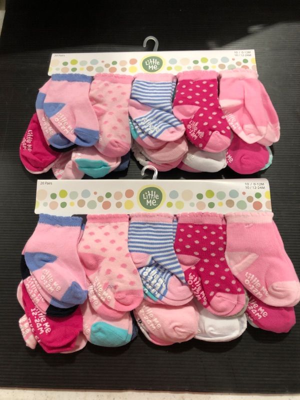 Photo 2 of (2 pack)Little Me 20-Pack Newborn Baby Infant & Toddler Girls Socks, 0-12/12-24 Months, Assorted Size Pack