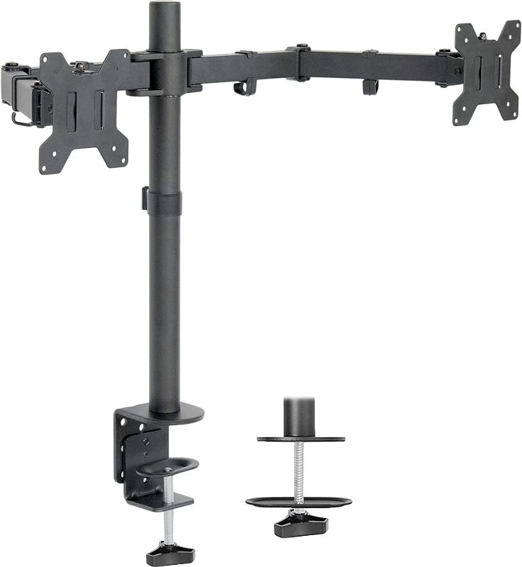 Photo 1 of VIVO Dual Monitor Desk Mount, Heavy Duty Fully Adjustable Stand, Fits 2 LCD LED Screens up to 30 inches, Black, STAND-V002
