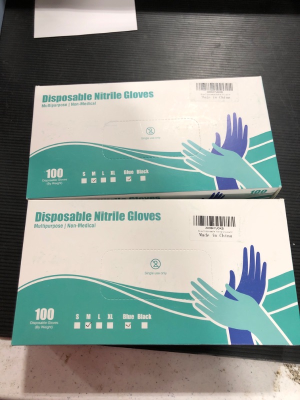 Photo 2 of (2 PACK) Disposable Nitrile Gloves Multipurpose Textured Non-medical Powder Latex Free Safety Gloves for Cleaning Blue 100 Pack size medium 