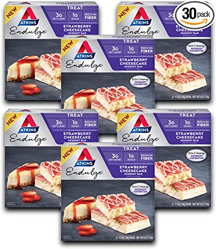 Photo 1 of Atkins Endulge Treat Strawberry Cheesecake Dessert Bar. Rich and Creamy Dessert Favorites. Keto-Friendly. (30 Bars) BEST BY 8/2022