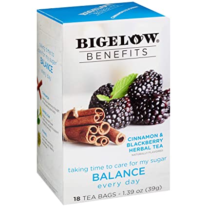 Photo 1 of Bigelow Benefits Balance Cinnamon and Blackberry Herbal Tea, Caffeine Free, 18 Count (Pack of 6), 108 Total Tea Bags best by 02/2025