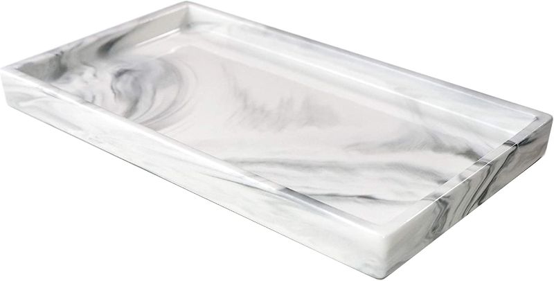 Photo 1 of Ceramic Vanity Tray,Marble Decor Ceramic Bathroom Counter Tray Jewelry Dish Bathroom Vanity Organizer Perfume Tray Jewelry Plate Holder for Tissues, Candles, Soap, Towel, Plant,etc,White,Medium Size
