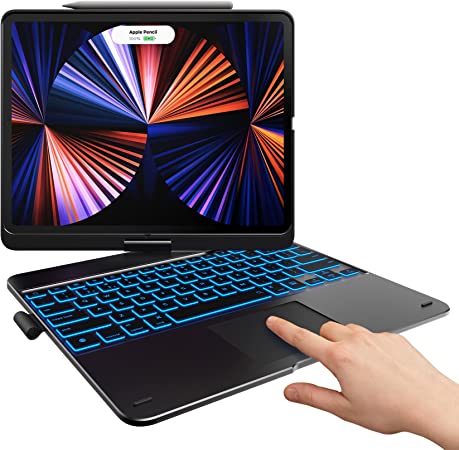 Photo 1 of typecase Touch iPad Pro 12.9 2021 Funda con teclado y trackpad, estilo de teclado mágico, teclas retroiluminadas inteligentes, teclado giratorio de 360 grados para iPad Pro 12.9 (2018-2021), compatible con Apple Pencil (negro)