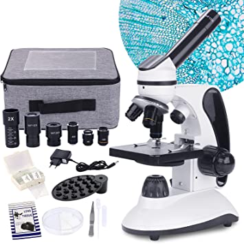 Photo 1 of Monocular Microscope for Adults Students,40X-2000X Magnification,Dual LED Illumination Beginners Microscopes with Science Kits,Phone Adapter,Carrying Case,AC Adapter,15 Slides for Lab Class Study