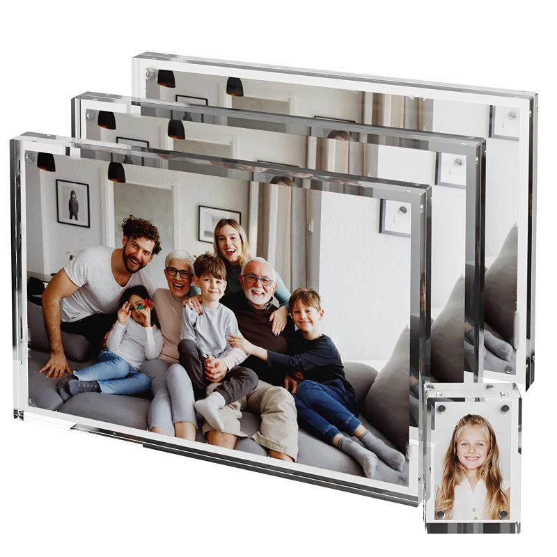 Photo 1 of 12x8 Inches Acrylic Picture Frames - 3 Pack,Desktop Frameless Photo Frames with Magnetic & Double Sided Transparent for Party/Graduation/Family/Travel Photo Souvenirs