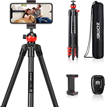 Photo 1 of Tall Phone Tripod, 55" Tripod for iPhone with Remote Shutter and Universal Clip, Compatible with iPhone/Android/Sport Camera Perfect for Video Recording/Selfies/Live Stream/Vlogging