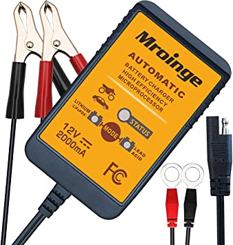 Photo 1 of Mroinge 12V 2A Lead Acid & Lithium(LiFePO4) Automatic Trickle Battery Charger Smart Battery Maintainer for Car Motorcycle Lawn Mower Boat ATV SLA AGM Gel Cell Lithium(LiFePO4) and More Batteries