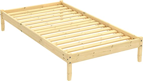 Photo 1 of Springfield Classic Natural Wood Deluxe Platform Bed Frame — Low Profile Bed Without Headboard | Easy Assembly Wooden Slats Support | No Box Spring Needed | Rustic Pine 39 x 75 Twin
