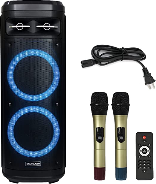 Photo 1 of STARQUEEN Karaoke Machine Speaker for Adults Bluetooth Pa System with Dual 10 inch Woofer Colorful DJ Lights 2 Wireless Microphone Perfect for Party Speech Class
