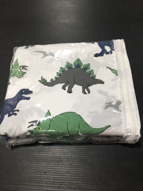 Photo 2 of AZORE LINEN Kid’s Bed Sheet Set - Brushed Super Soft Easy Care Microfiber Dinosaurs White Blue Green Children’s Bed Sheet Set - T-Rex Green (Twin)
