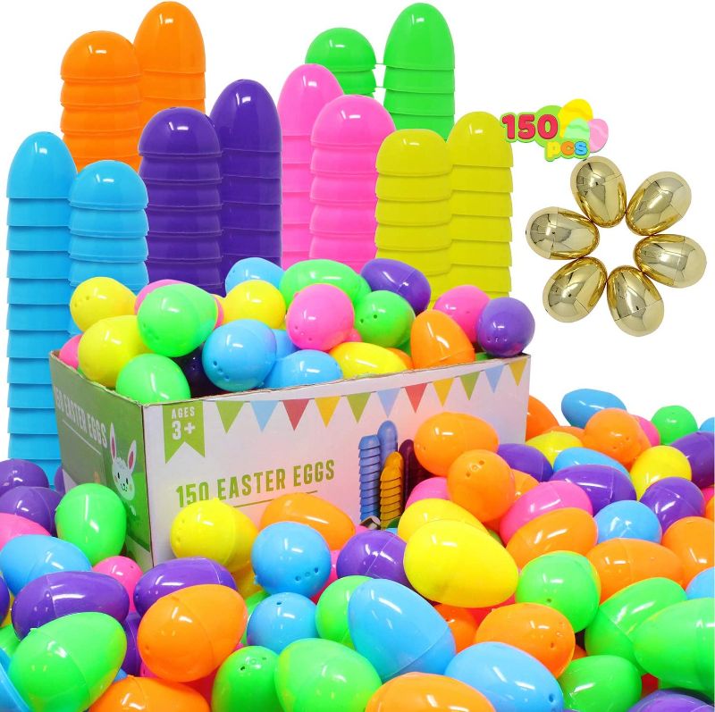 Photo 1 of JOYIN 144 Pieces 2 3/8" Easter Eggs + 6 Golden Eggs for Filling Specific Treats, Easter Theme Party Favor, Easter Eggs Hunt, Basket Stuffers Filler, Classroom Prize Supplies Toy
