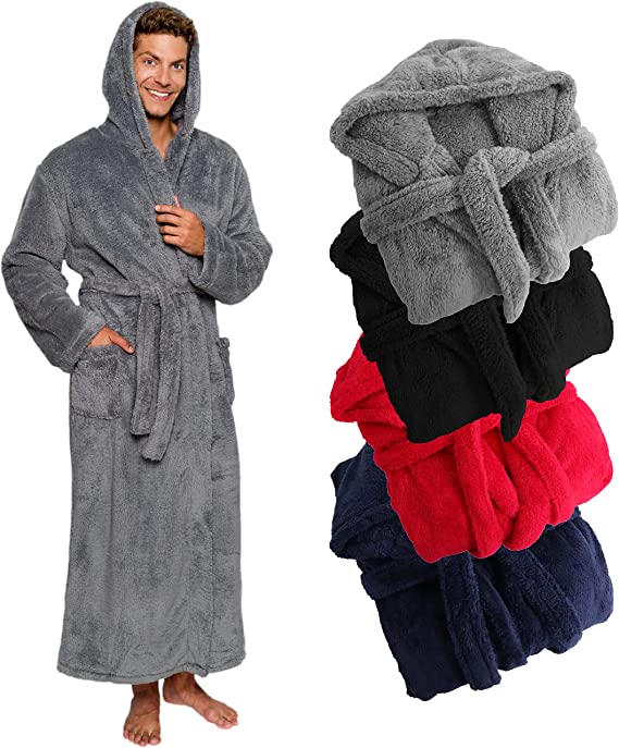 Photo 1 of Ross Michaels Mens Robe Big & Tall with Hood - Long Plush 400GSM Luxury Fleece Bathrobe 3XL
