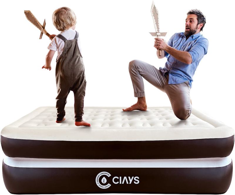 Photo 1 of Ciays Air Mattress with Built-in Pump, 16" Elevated Blow Up Mattress with Carrying Bag for Home and Camping, Flocked Top Inflatable Air Bed for Guests, Family, Queen, Brown
