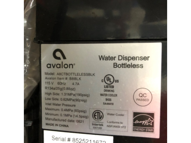 Photo 5 of Avalon A8CTBOTTLELESSBLK Hot & Cold Water, NSF Certified Filter, UL/Energy Star, Black
