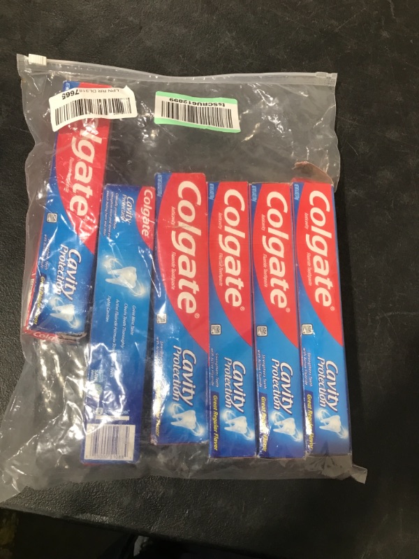 Photo 2 of 6 PACK Colgate Cavity Protection Toothpaste - 6.0 Oz BB 01 2024- DAMAGED PACKAGING 
