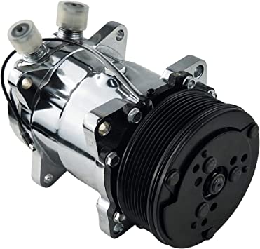 Photo 1 of ACTECmax Universal A/C Chrome Compressor with Silver PV8 Clutch Sanden 508 5H14 R134A Serpentine Belt
