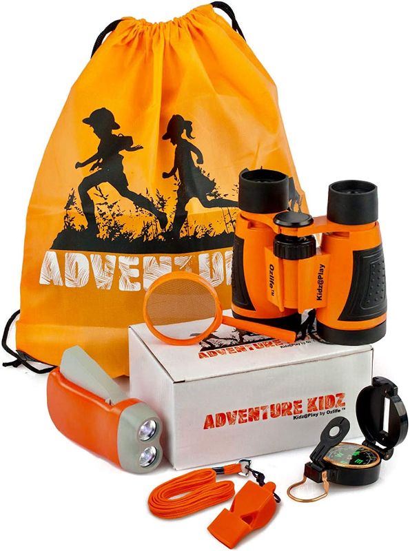 Photo 1 of Adventure Kidz - Outdoor Exploration Kit, Children’s Toy Binoculars, Flashlight, Compass, Whistle, Magnifying Glass, Backpack. Great Kids Gift Set for Camping, Hiking, Educational and Pretend Play.
