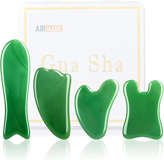 Photo 1 of Gua Sha Massage Facial Tool Set,Guasha Massager Kit for Face and Body,Scraping Massage Board 4-Piece Set Physical Therapy,Gua-sha Comb Jade Stone Also be Used on The Chin ,face,Neck and Back. (Green)
