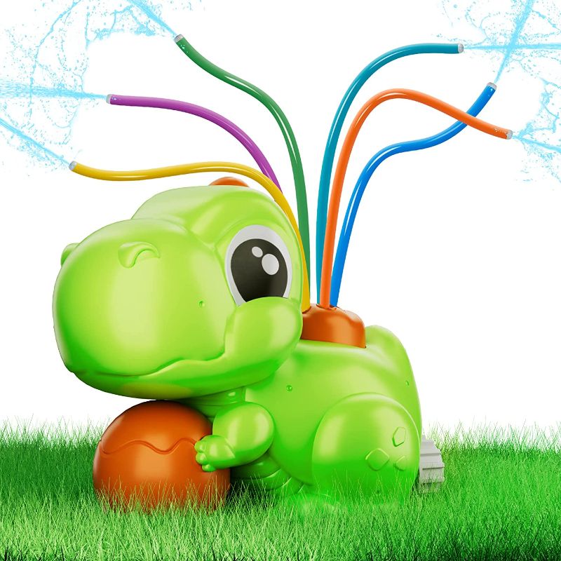 Photo 1 of 2022 Newest Dinosaur Outdoor Water Sprinkler for Kids Backyard Spinning Sprinkler Toy Wiggle Tubes Spray Splashing Fun for Summer Sprays Up to 8ft High Attaches to Garden Hose Lawn Summer Water Toy