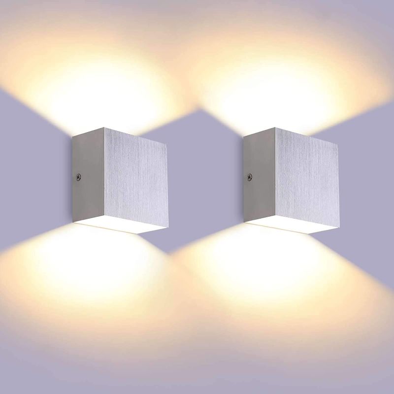 Photo 1 of Mini LED Wall Sconces Dimmable 10W Pack of 2, LIGHTESS Modern Wall Lamp Silver Up Down Wall Mount Lights Mini Metal for Living Room Hallway Bedroom Decor, Warm White, LG9932734