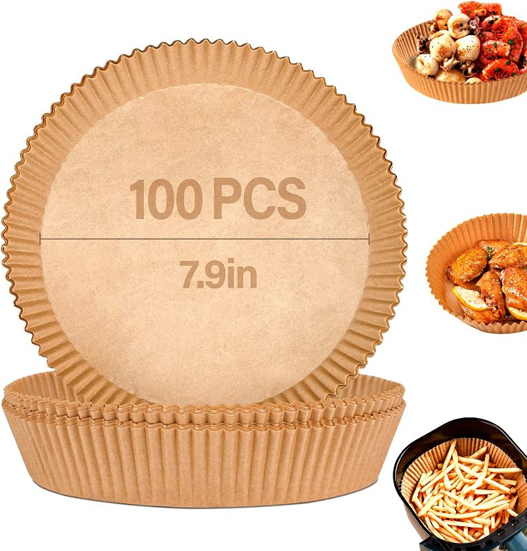 Photo 1 of 100 Pcs Air Fryer Disposable Paper Liner, 7.9 Inch [ Large Size ] Non-stick Disposable Air Fryer Liners, Parchment Paper for Baking Roasting Microwave, - Oil-proof, Water-proof
