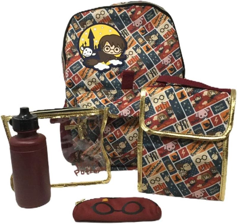 Photo 1 of Harry Potter 5-Piece Backpack Set with 16 Inch Backpack, Lunch Box, Glasses/Pencil Case, Water Bottle and a Clear Pouch
