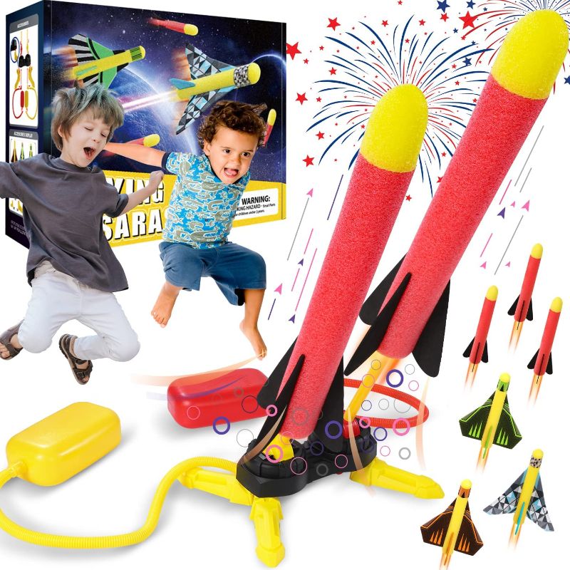 Photo 1 of Toy Rocket Launcher for Kids, Two Rocket Launchers, Air Rocket Toy Includes 3 Rockets & 3 Aircraft Launch Models, Fun Outdoor Toy for Boys and Girls for Age 3 4 5 6 7+Years Old Gifts Toys for Kids.
