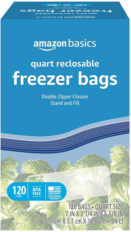 Photo 1 of Amazon Basics Freezer Quart Bags, 120 Count
