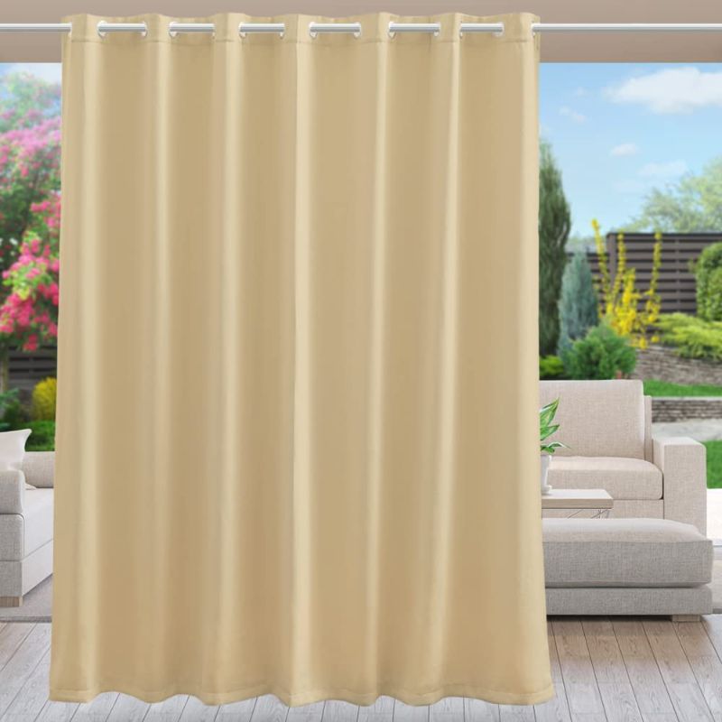 Photo 1 of Anjee Outdoor Curtains for Patio Waterproof Large Extra Width Grommet Light Blocking Thermal Insulated Privacy Blackout Drapes for Front Porch Sliding Door Gazebos, 100 x 108 inches Beige 1 Panel
