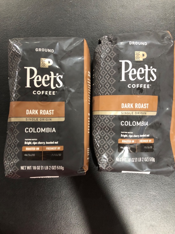 Photo 2 of (2 PACK) Peet's Coffee, Dark Roast Ground Coffee - Single Origin Colombia 18 Ounce Bag (BEST BY 7/23/22)
