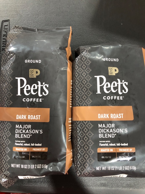 Photo 2 of (2 PACK) Peet's Coffee, Dark Roast Ground Coffee - Major Dickason's Blend 18 Ounce Bag, (BEST BY 8/11/22)
