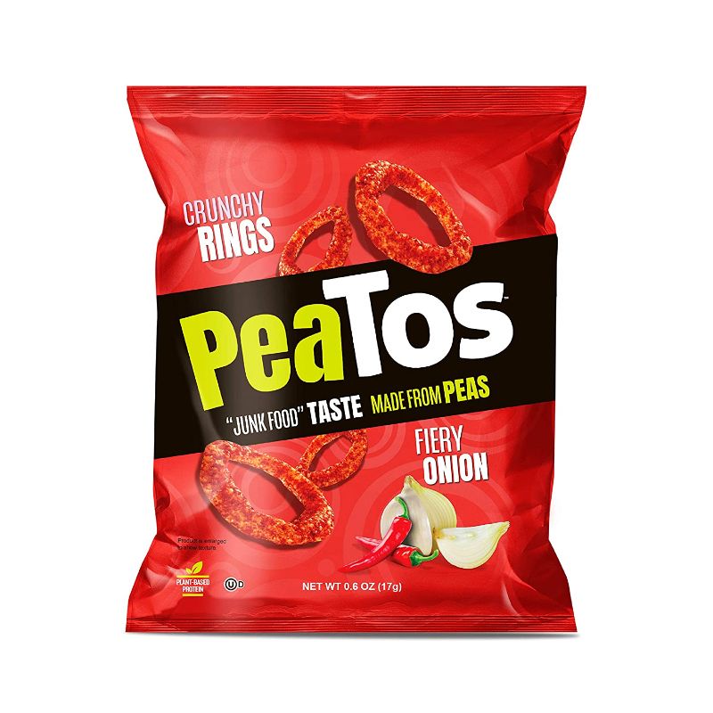 Photo 1 of (4 PACK) PeaTos Crunchy Rings Snacks, Fiery Onion, .6 Ounce, Made from Peas, Bold Flavors, 4g Protein and 3g Fiber, Pea Plant Protein
 (BEST BY 02/19/22)
