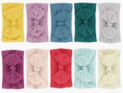 Photo 1 of (2 PACK) 10 Baby Headbands with Bows, Stretchy Nylon Bow Headband Head Wraps for Baby Girls Newborn Infants