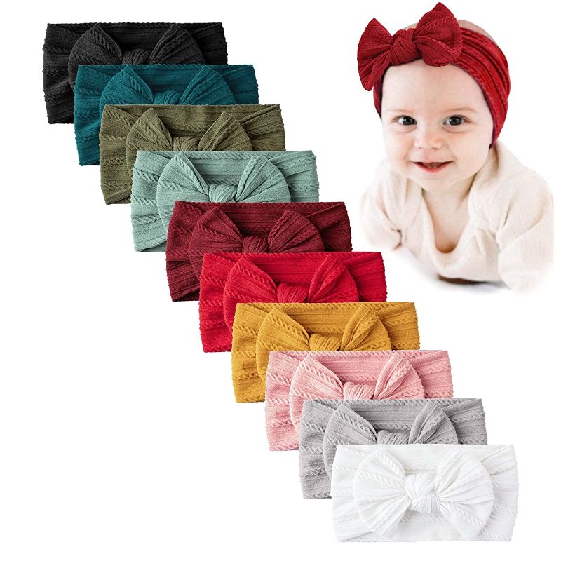 Photo 1 of 10 PCS Baby Headbands Nylon Hairbands Stretchy Knit Bows for Newborn Infant Girl Toddler Kids Handmade Hair Accessories
