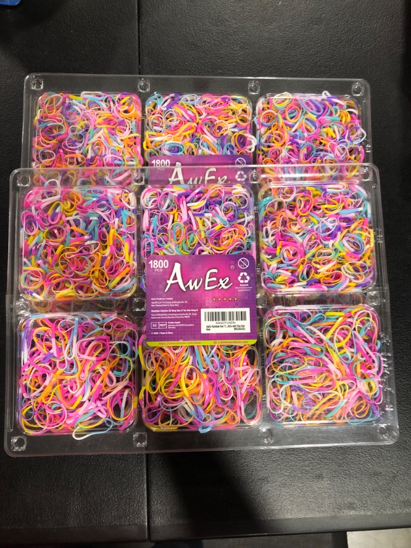 Photo 2 of (2 PACK) 1800 PCS Rainbow Hair Ties- Mini Hair Bands,Soft Elastic Bands for Hair Braids - Great for Girls with Fine Hair
