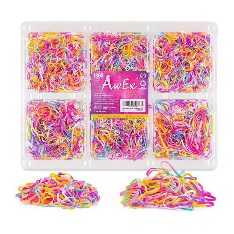 Photo 1 of (2 PACK) 1800 PCS Rainbow Hair Ties- Mini Hair Bands,Soft Elastic Bands for Hair Braids - Great for Girls with Fine Hair
