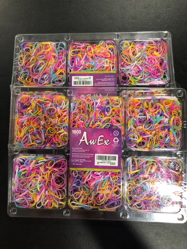 Photo 2 of (2 PACK) 1800 PCS Rainbow Hair Ties- Mini Hair Bands,Soft Elastic Bands for Hair Braids - Great for Girls with Fine Hair
