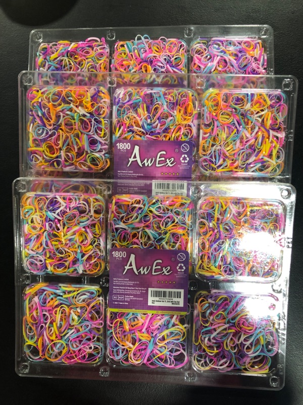Photo 2 of (3 PACK) 1800 PCS Rainbow Hair Ties- Mini Hair Bands,Soft Elastic Bands for Hair Braids - Great for Girls with Fine Hair

