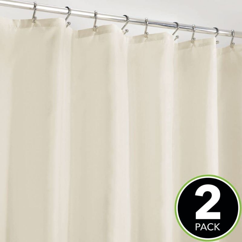 Photo 1 of (2 PACK) mDesign Water Repellent, Heavy Duty Flat Weave Shower Curtain, Liner - Weighted Bottom Hem for Bathroom Shower and Bathtub, 72" x 84" Natural/Cream
