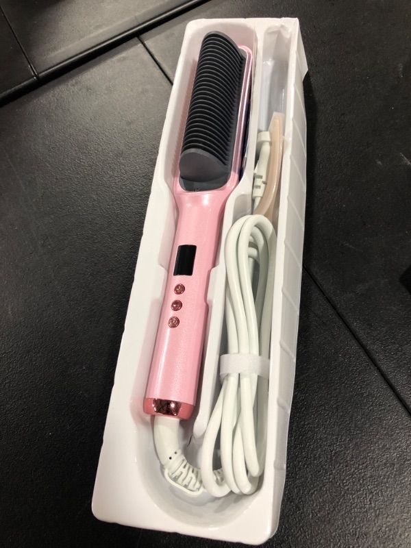 Photo 2 of Bennra Hair Straightener Brush (2021New) - Enhanced Ionic Straightening Brush, LED Display & 20s Fast Straight Hair with Negative Ion Generator, Anti-Scald, Best for Salon at Home (Luxury Pink)
