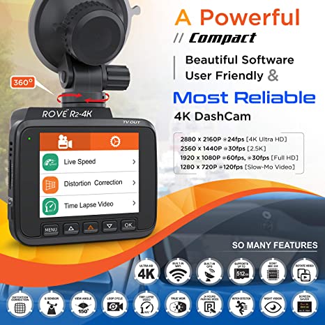 Photo 2 of Rove R2-4K Dash Cam Built in WiFi GPS Car Dashboard Camera Recorder with UHD 2160P, 2.4" LCD, 150° Wide Angle, WDR, Night Vision. WAS FACTORY SEALED, OPENED FOR PHOTOS.
