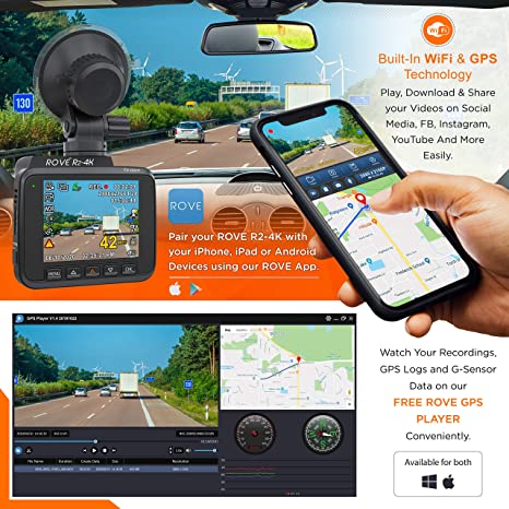 Photo 1 of Rove R2-4K Dash Cam Built in WiFi GPS Car Dashboard Camera Recorder with UHD 2160P, 2.4" LCD, 150° Wide Angle, WDR, Night Vision. WAS FACTORY SEALED, OPENED FOR PHOTOS.
