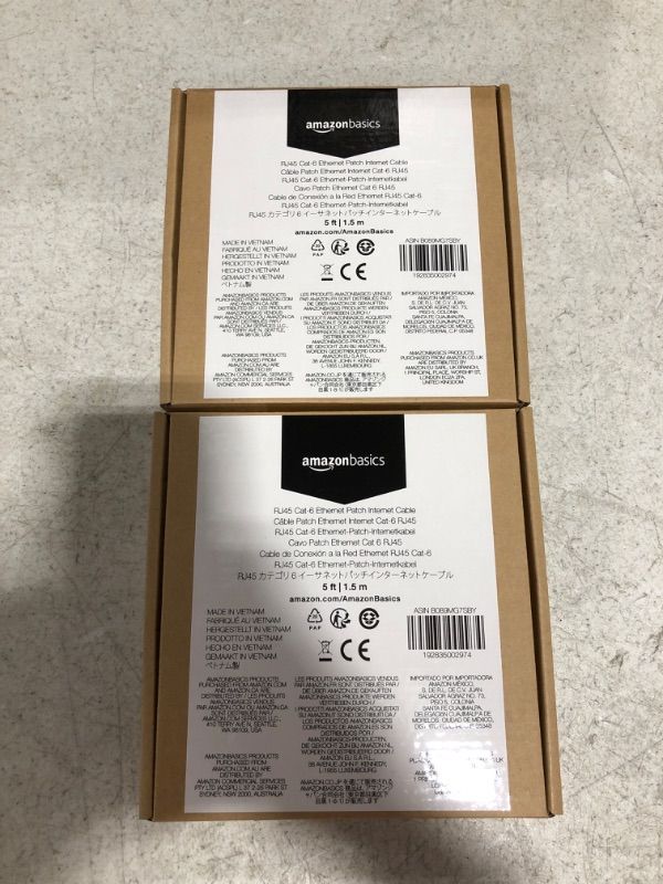 Photo 1 of LOT OF 2 Amazon Basics RJ45 Cat-6 Gigabit Ethernet Patch Internet Cable - 5 Foot
