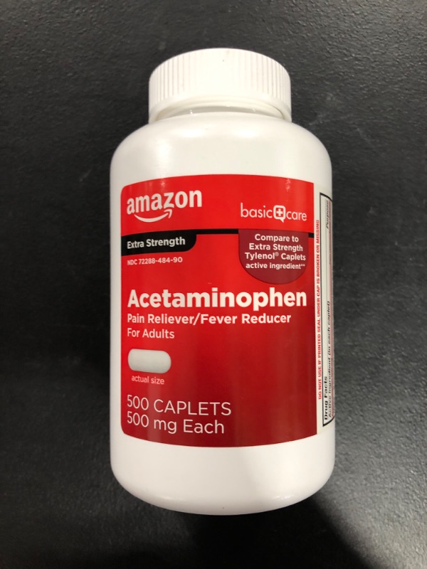 Photo 2 of Amazon Basic Care Extra Strength Pain Relief, Acetaminophen Caplets, 500 mg, 500 Count (best by 12/2022)
